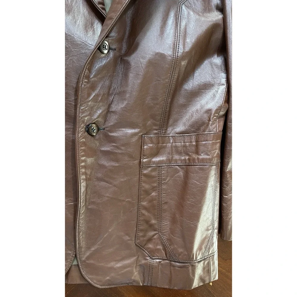 Vintage Lariat Leathers Brown Genuine Leather Blazer Sport Coat Mens 40‎ USA
